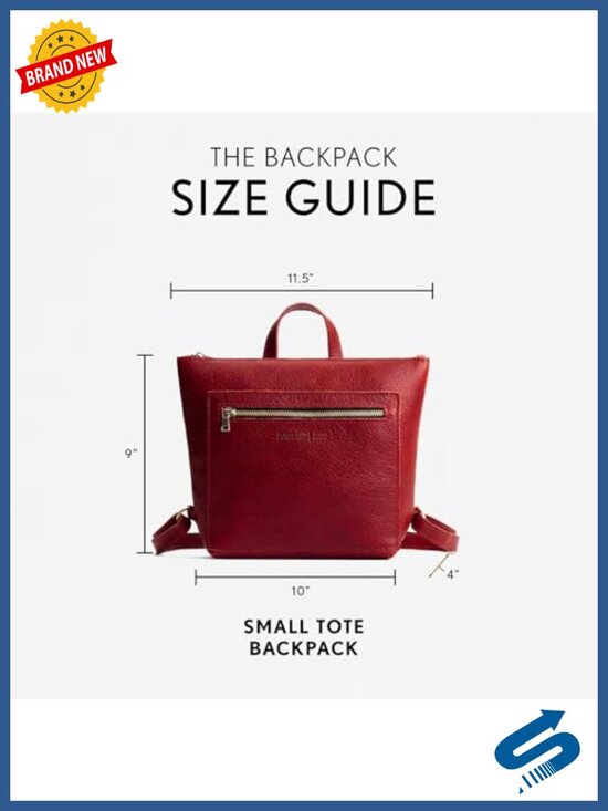 Small Full-Grain Leather Tote Backpack with Zipper, Adjustable Straps, Exterior